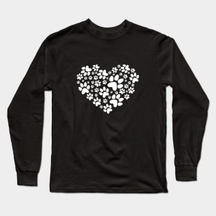 Heart with with white paw prints Long Sleeve T-Shirt